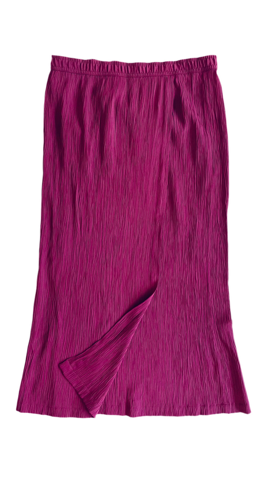 Vintage 90s fuchsia pleated calf length skirt - Size L/XL