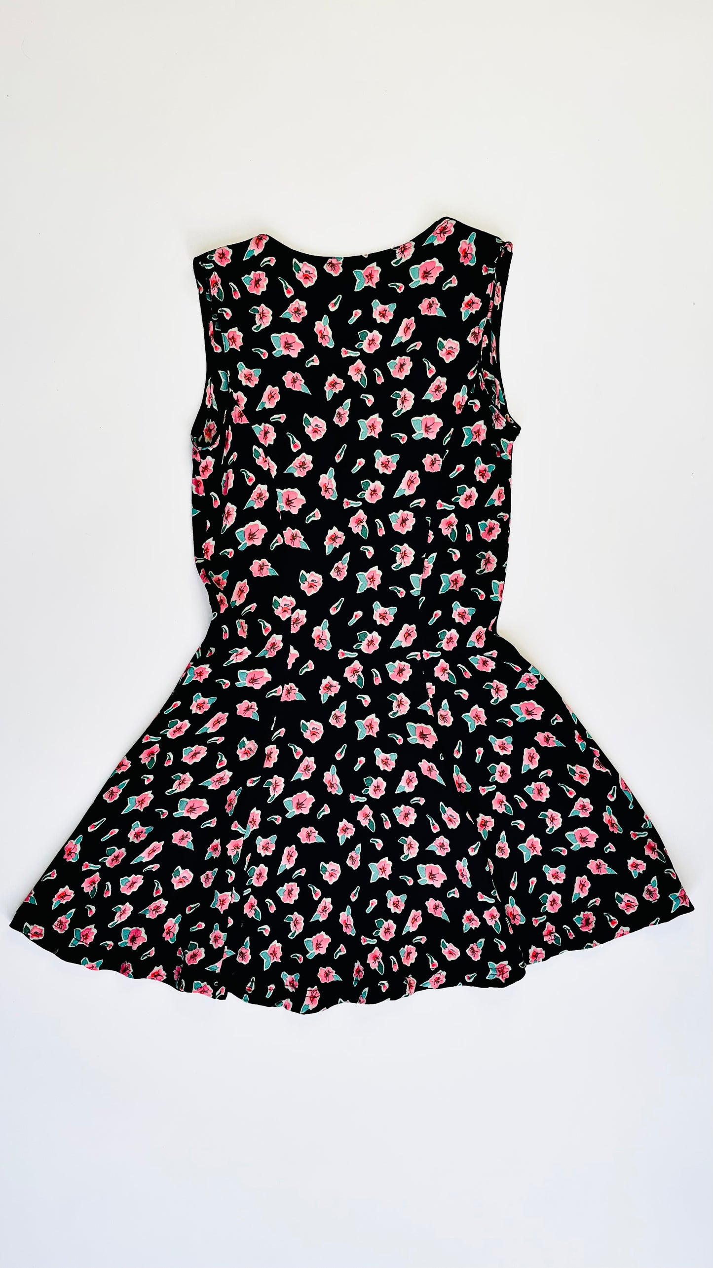 90s Betsey Johnson black and pink floral print tank babydoll dress - Size S