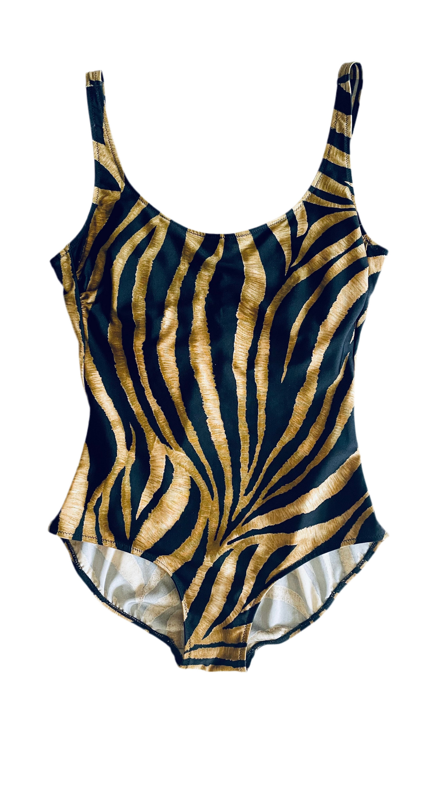 Vintage 70s GOTTEX brown & black tiger striped swimsuit - Size 12