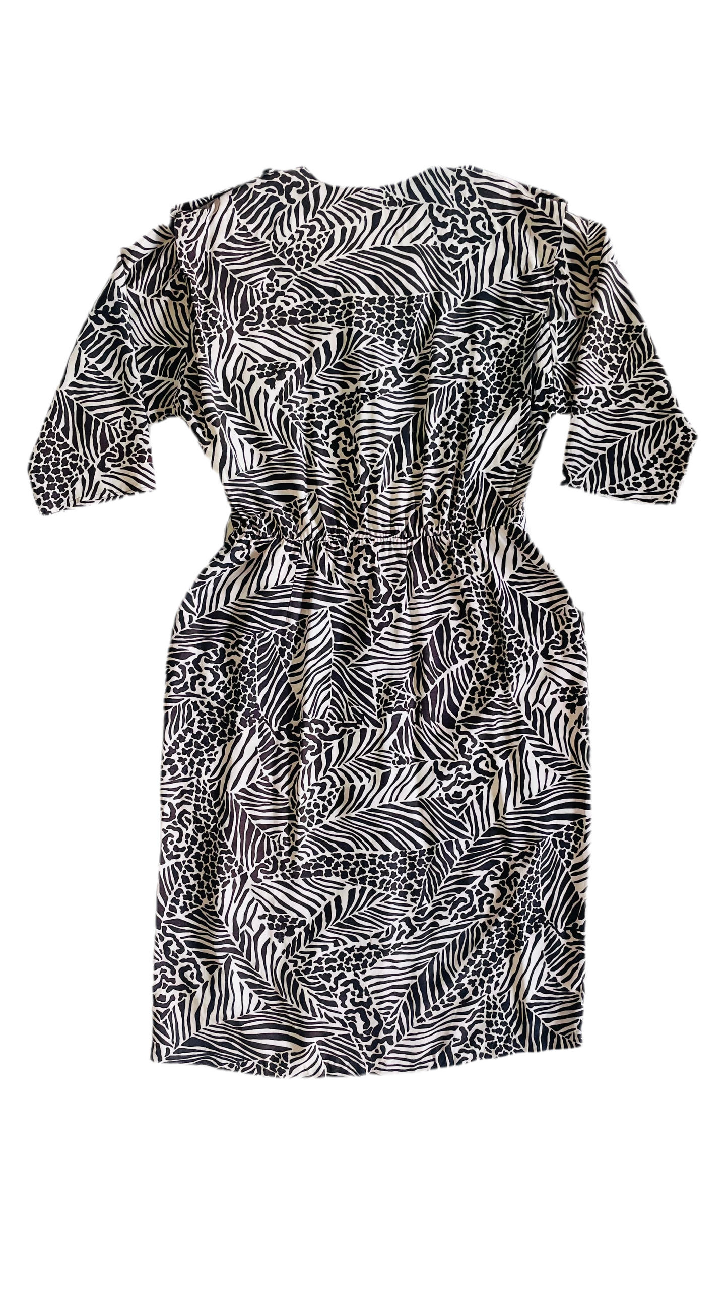 Vintage 80s black & white mixed animal print dress - Size L-XL