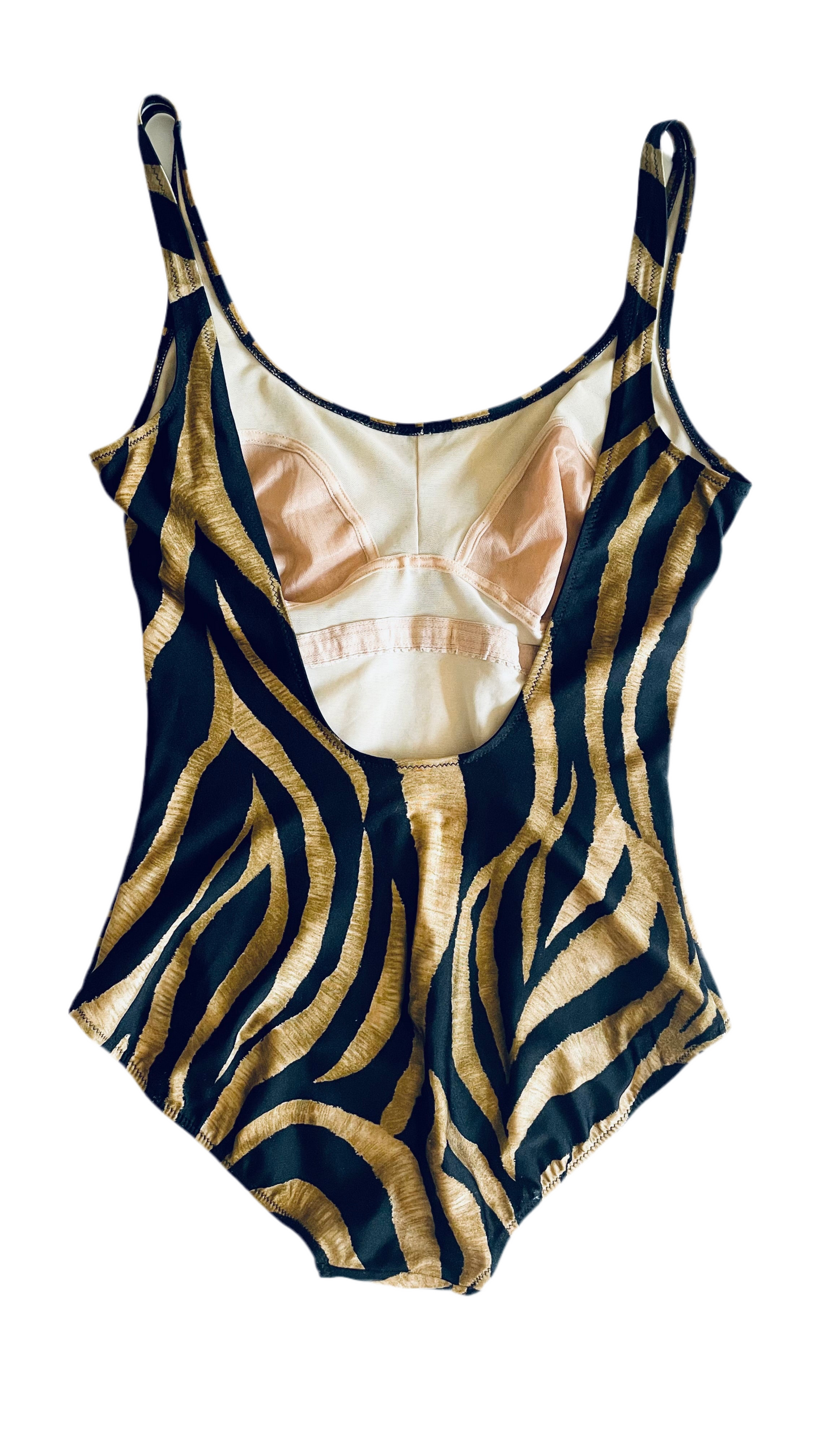 Vintage 70s GOTTEX brown & black tiger striped swimsuit - Size 12