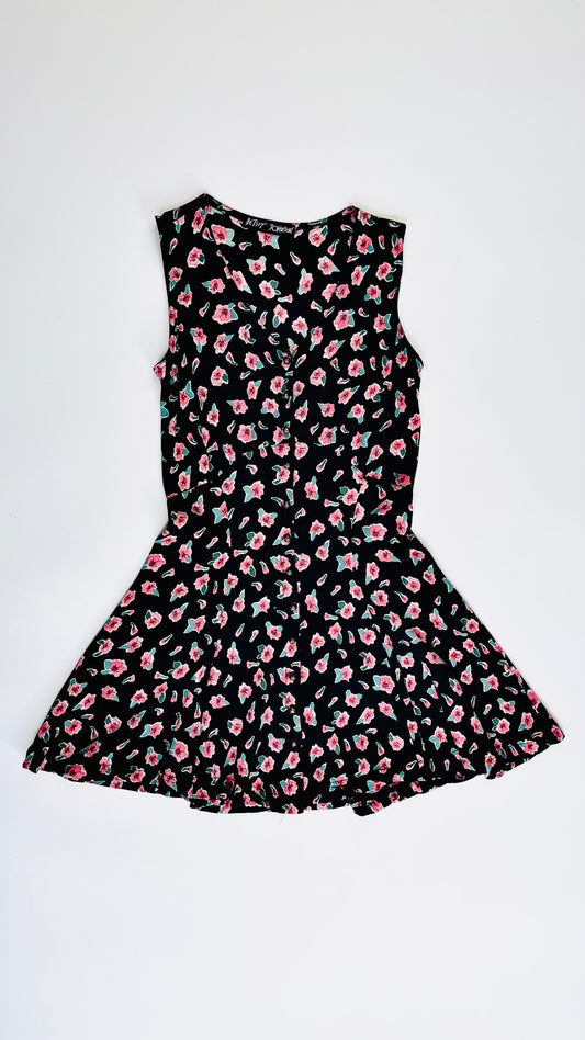 90s Betsey Johnson black and pink floral print tank babydoll dress - Size S