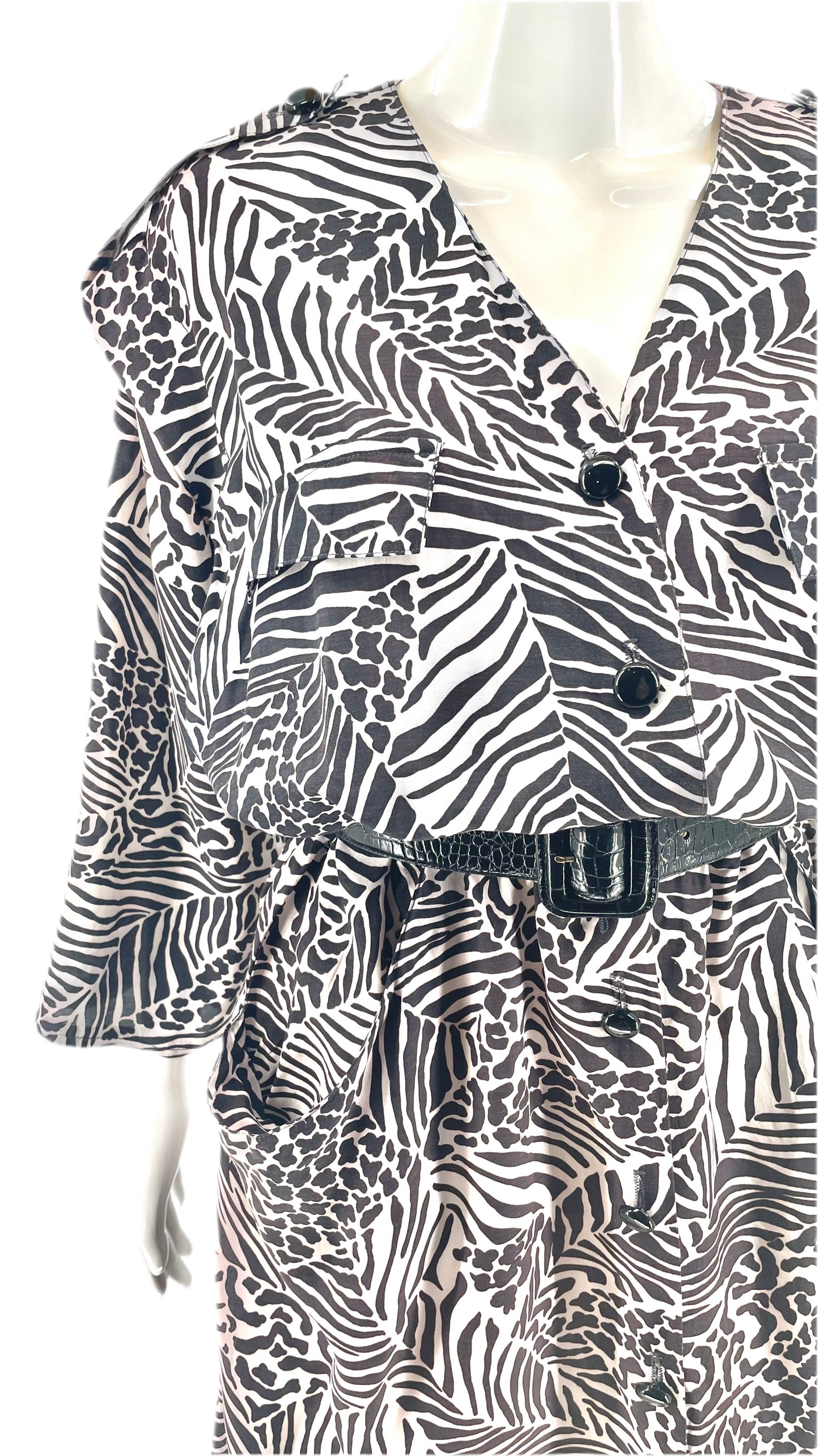 Vintage 80s black & white mixed animal print dress - Size L-XL