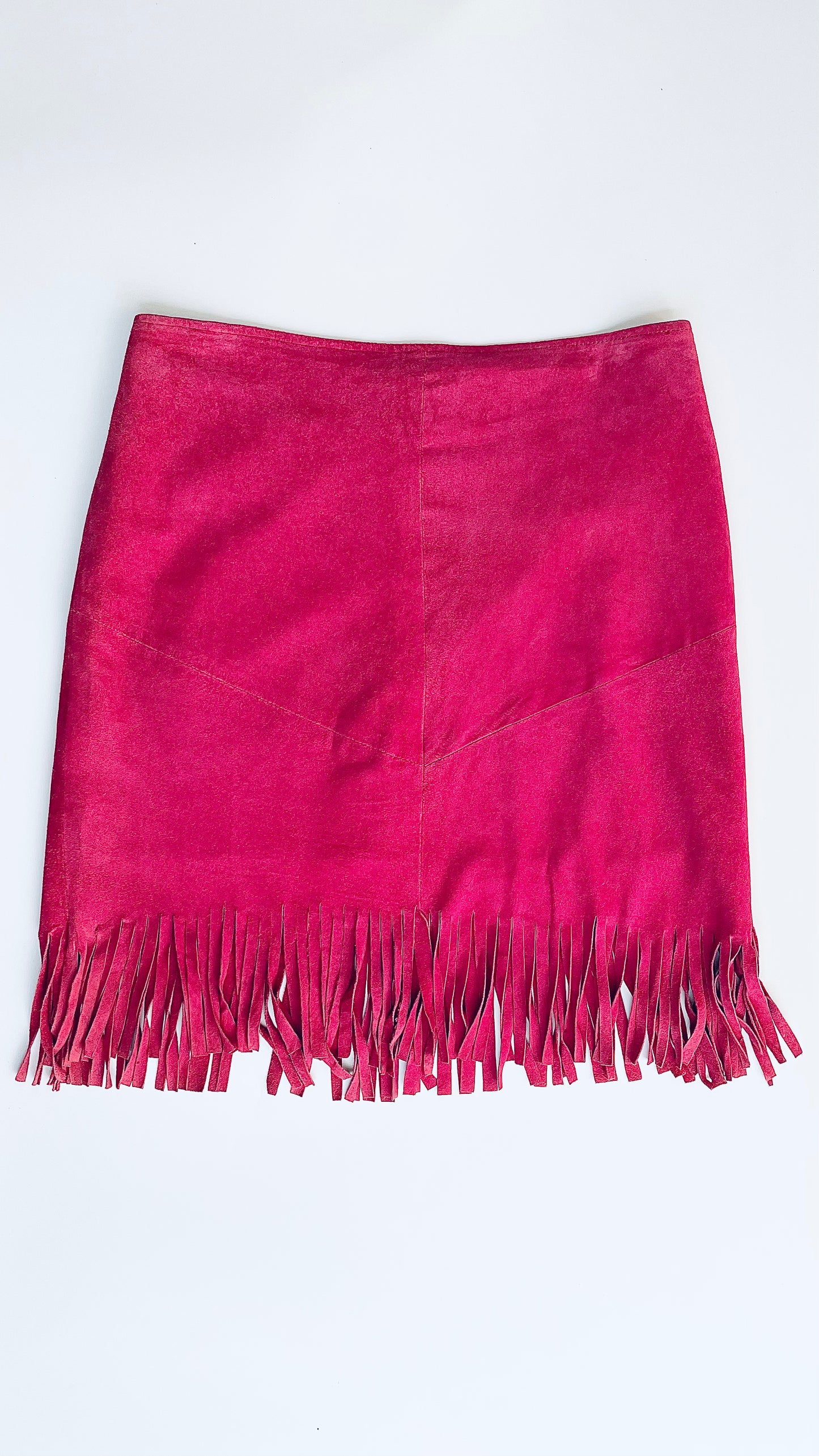 Vintage 90s pink suede mini skirt with fringe - Size 40