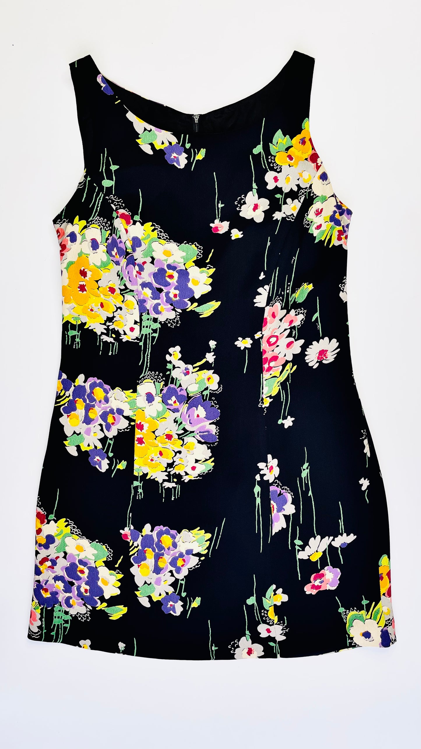 90s Betsey Johnson black floral print tank mini dress - Size 6