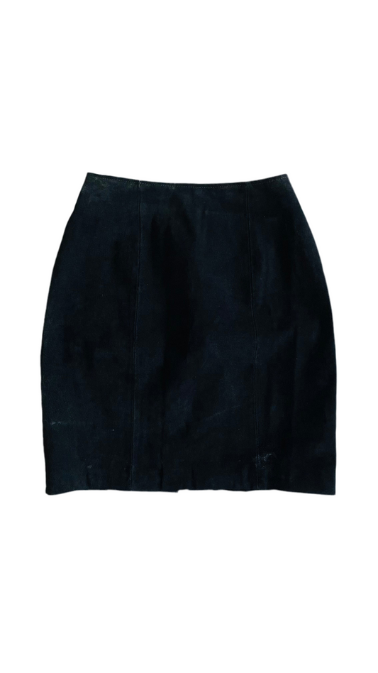 Vintage 90s black suede mini skirt - Size 6