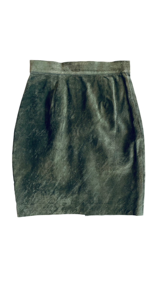 Vintage 90s UNITED COLORS OF BENETTON green suede mini skirt - Size XS