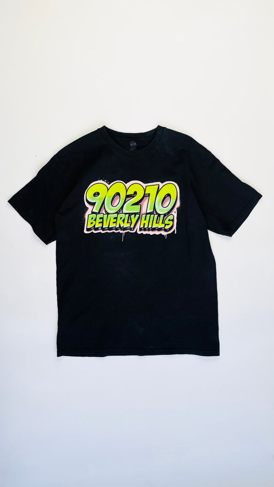 90s Beverly Hills 90210 black spray paint logo t-shirt  - Size L