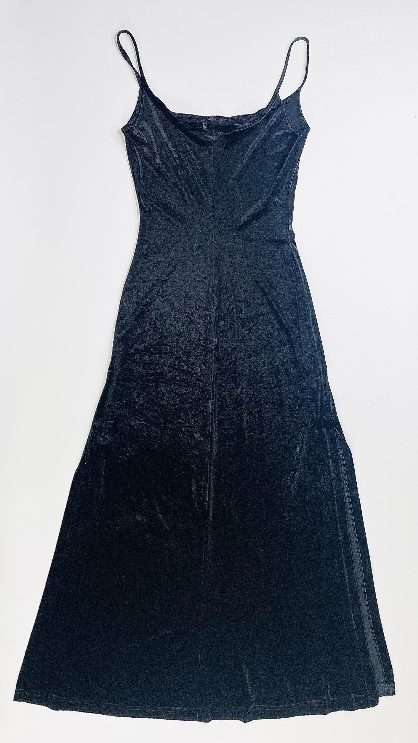 Vintage 90s black velvet knit maxi tank dress - Size S