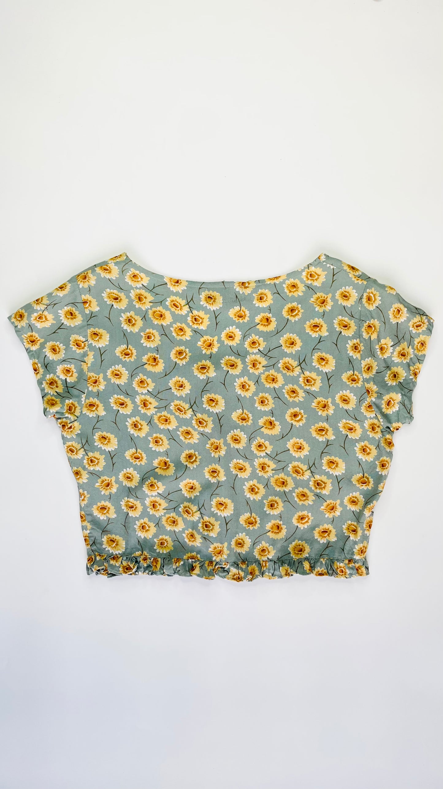 Vintage 90s blue and yellow floral print short sleeve top - Size M