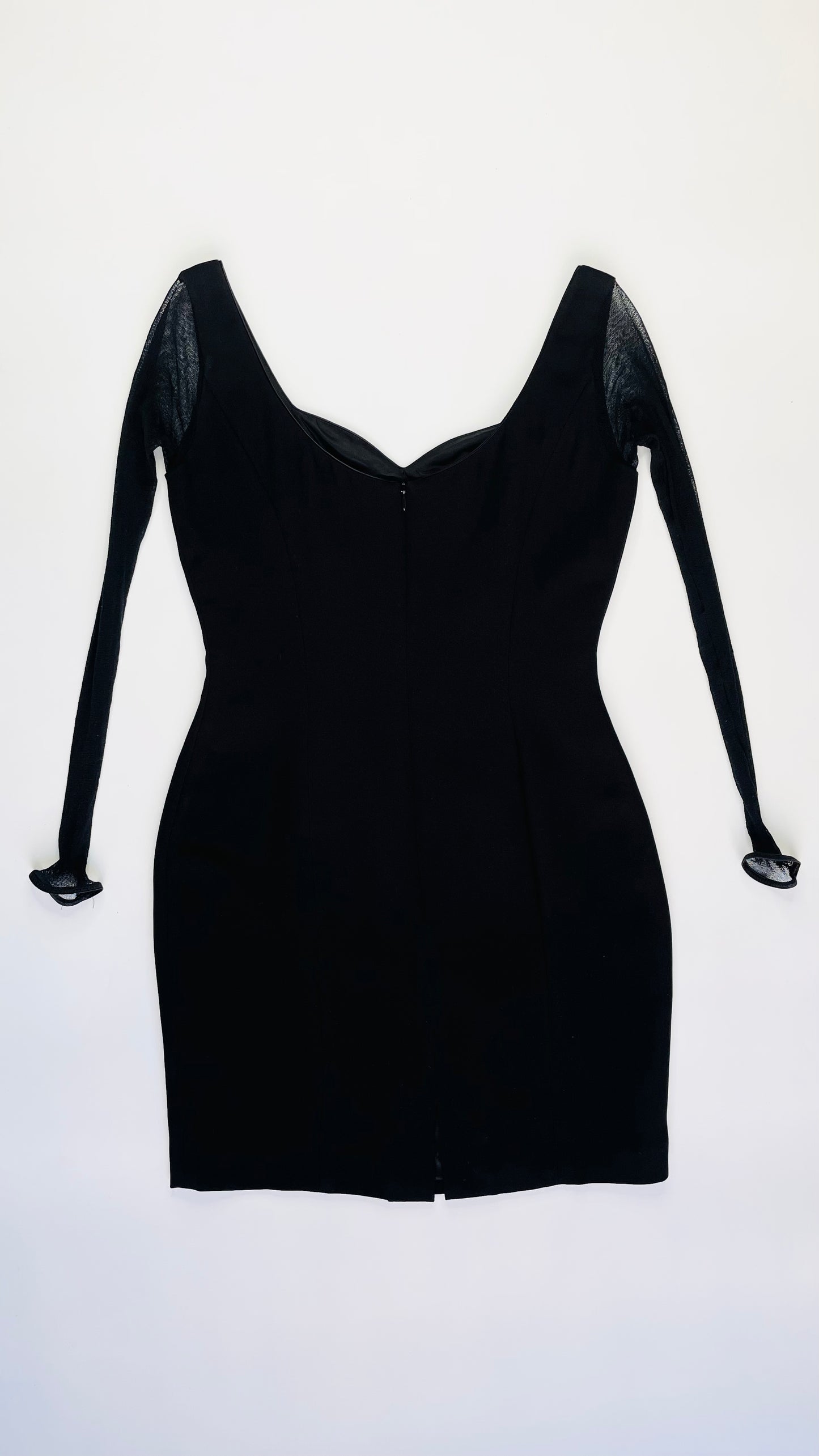 Vintage 90s black mesh sleeve mini dress - Size M