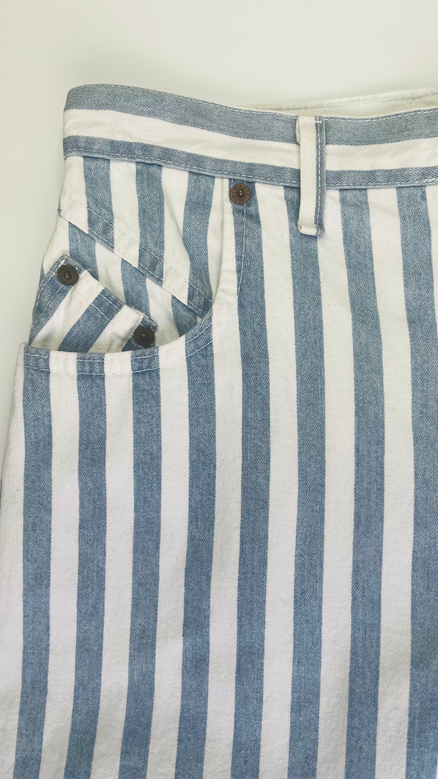 Vintage 90s Faded Glory blue and white striped denim shorts - Size 14