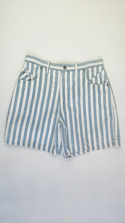 Vintage 90s Faded Glory blue and white striped denim shorts - Size 14