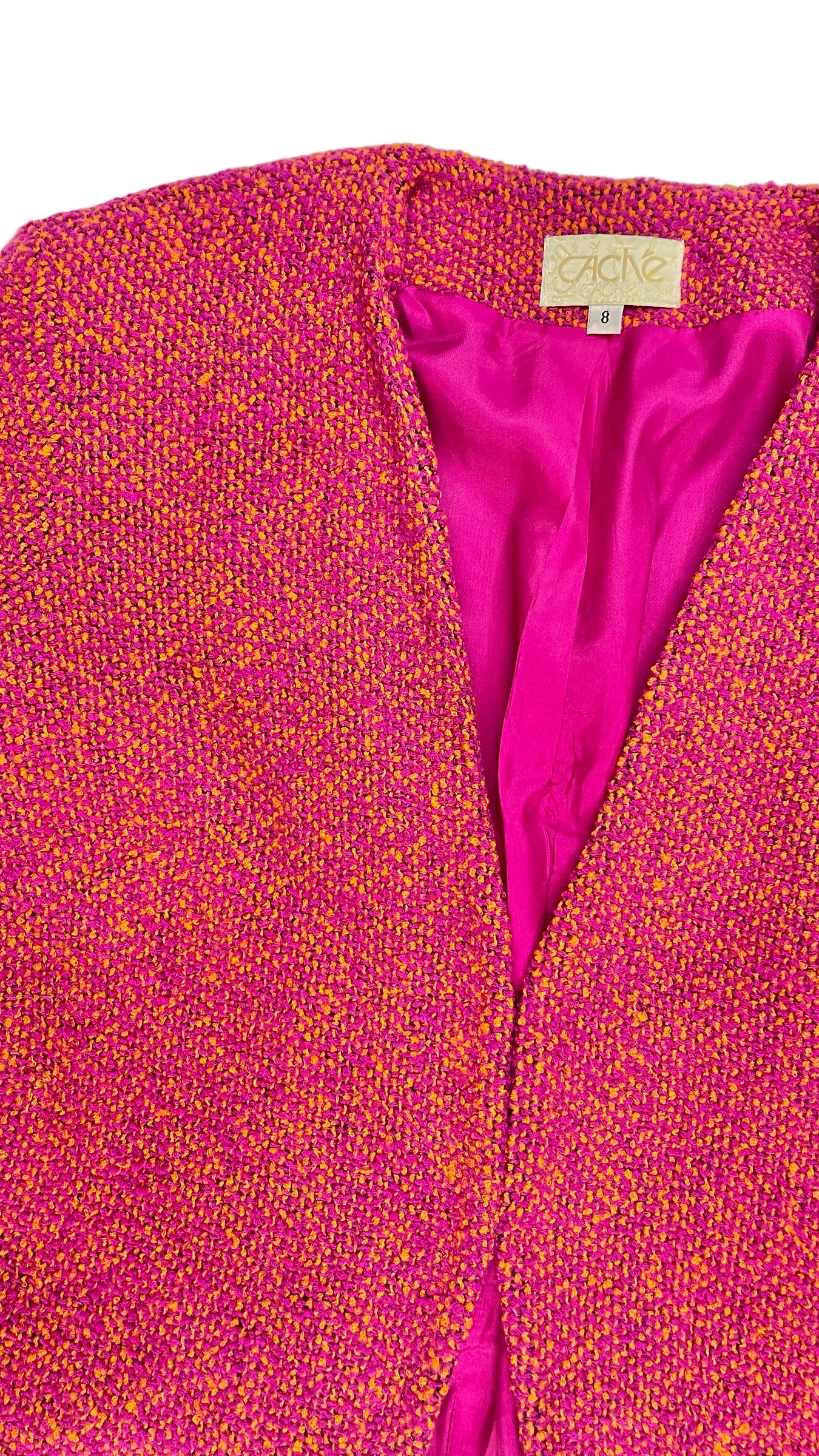 Vintage 90s CACHE pink & orange tweed jacket - Size 8