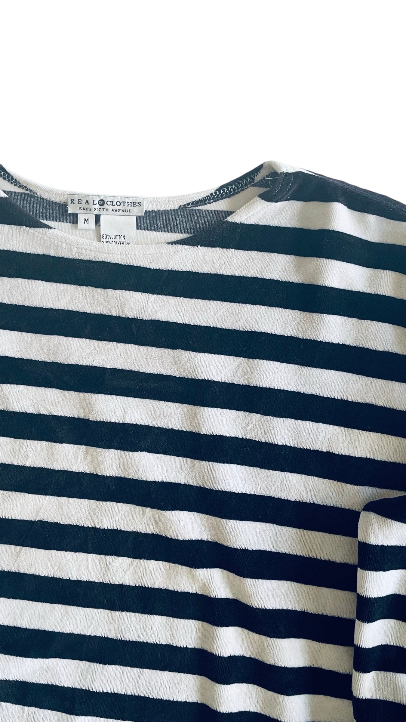 Vintage 90s SAKS FIFTH AVENUE black & white velvet striped knit tunic - Size M