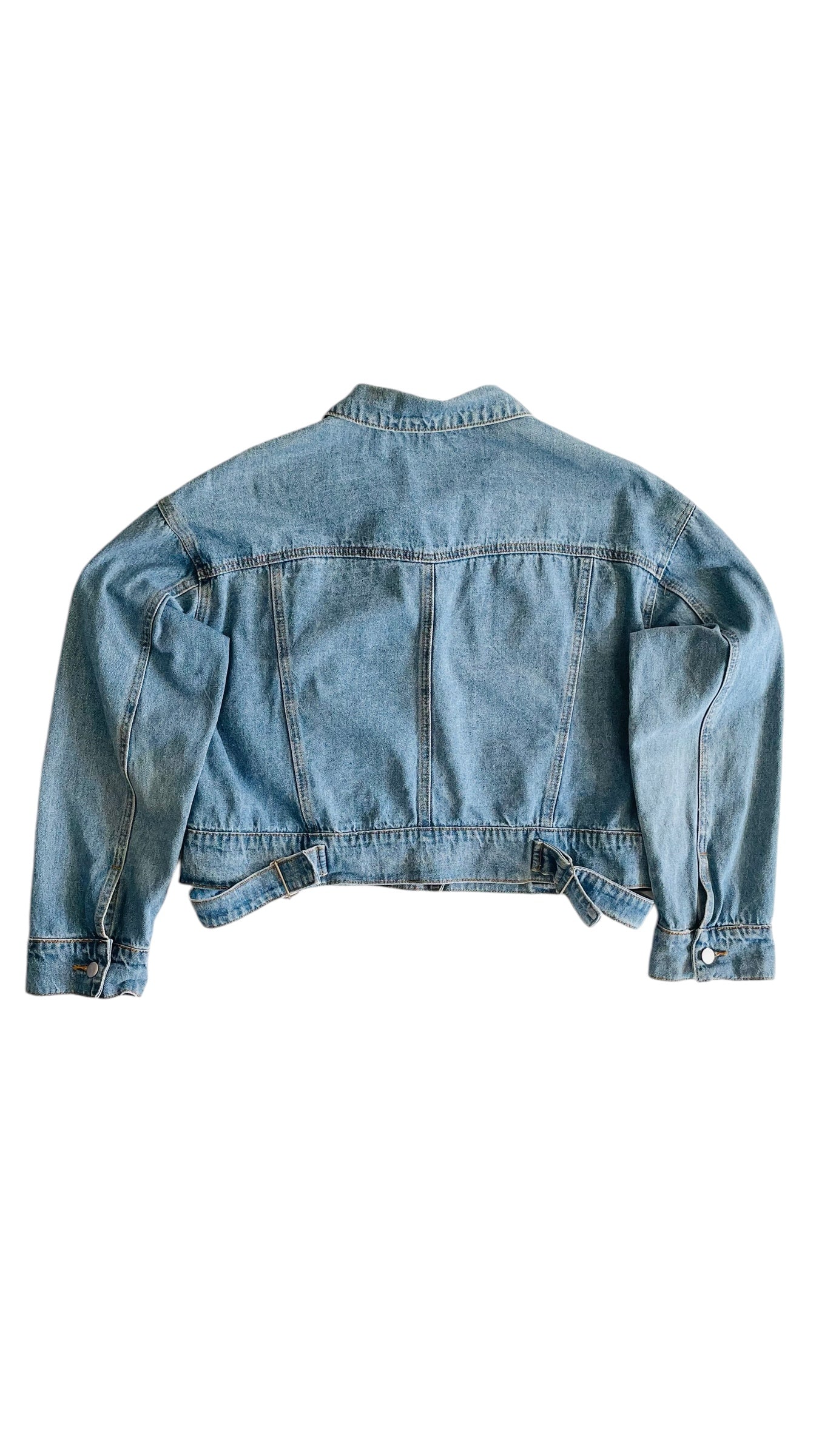 Pre-Loved mid blue boxy cropped denim jacket - Size L