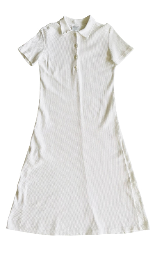 Vintage 90s white short sleeve maxi polo shirt dress - Size S