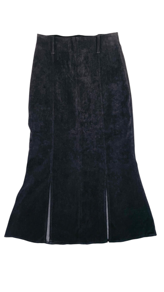 Vintage 90s black ultrasuede trumpet fit & flare maxi skirt - Size 10