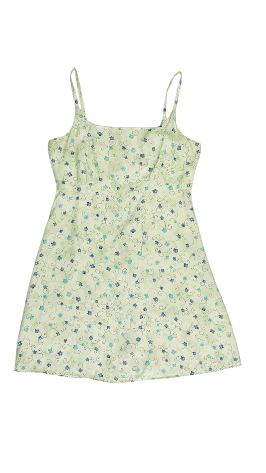 Vintage 90s pastel green & blue floral print babydoll mini tank dress - Size M