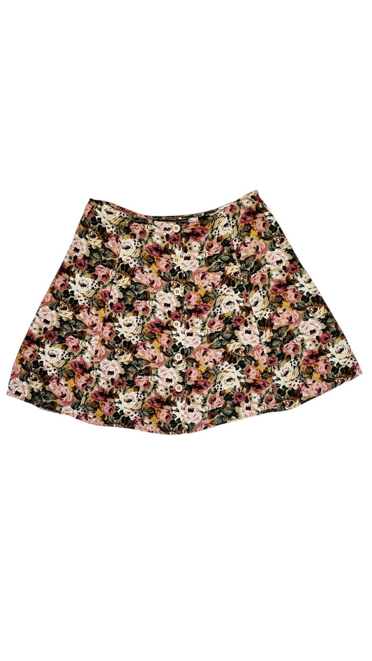 Vintage 90s EXPRESS dusty pink floral print flare mini skirt - Size 5/6