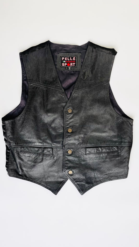 90s Black Pelle Sport leather vest  - Size L