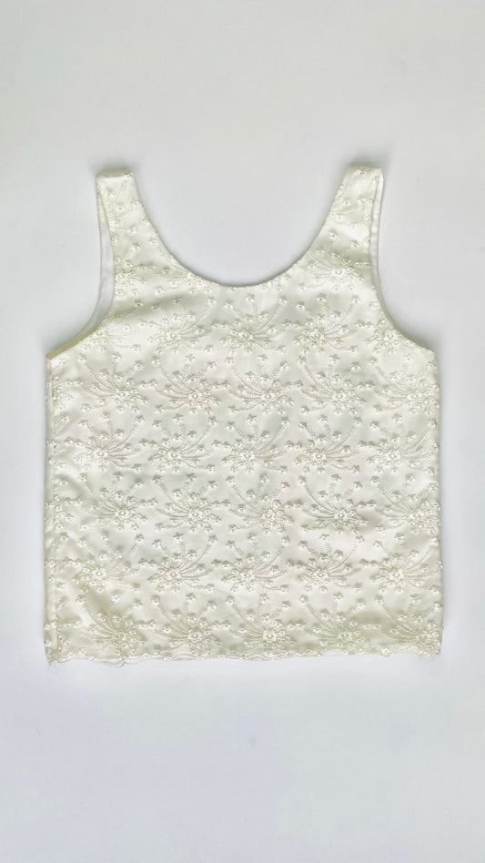 90s Cache cream floral embroidered tank top  - Size S