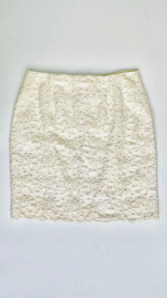 90s Cache cream floral embroidered skirt - Size S