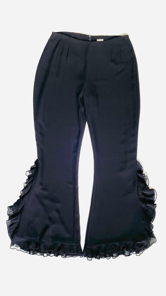 90s Cache black ruffled flare dress pants - Size 8