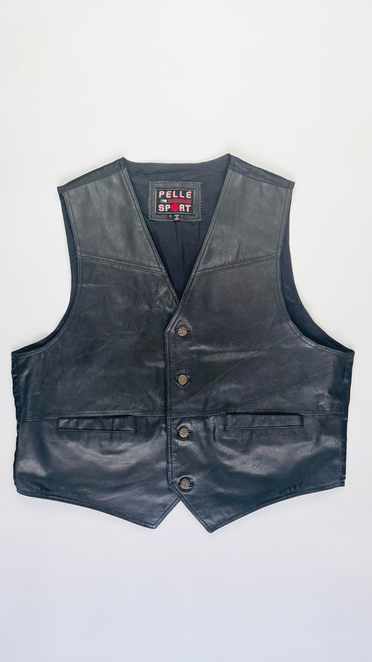 90s Black Pelle Sport leather vest  - Size XL