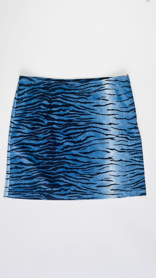 90s Moschino blue & black tiger striped mini skirt - Size 12