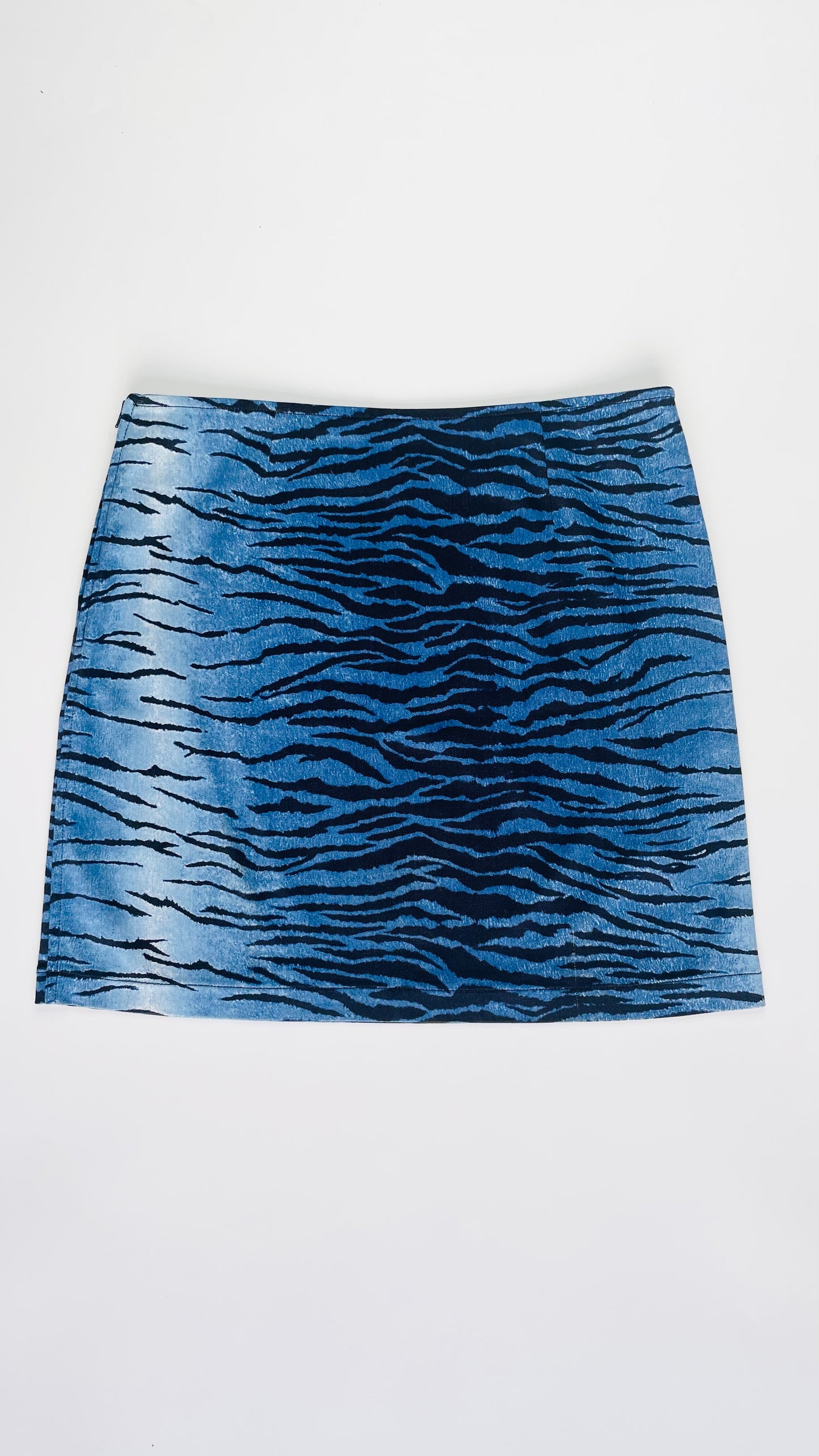 90s Moschino blue & black tiger striped mini skirt - Size 12