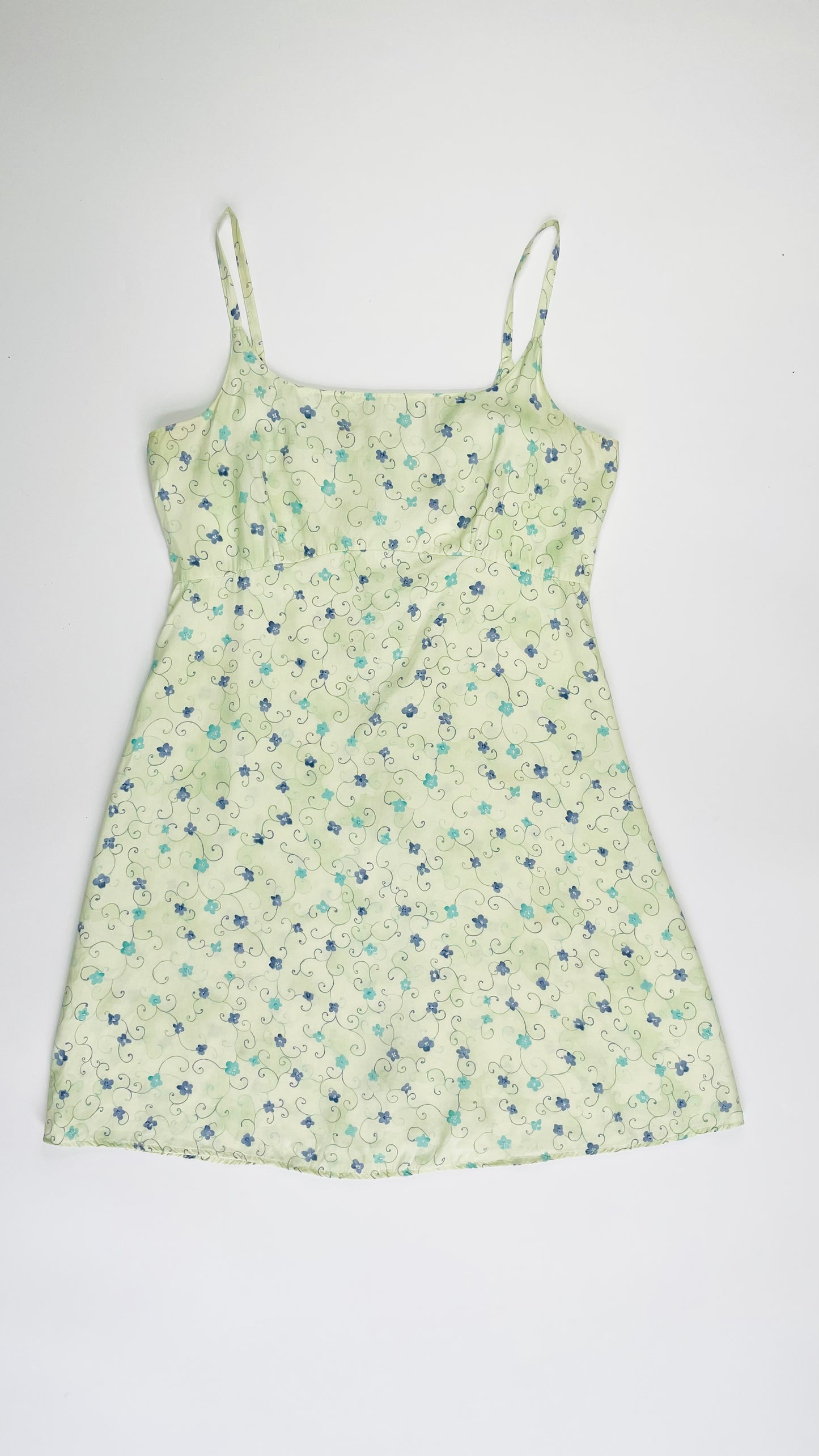 Vintage 90s pastel green & blue floral print babydoll mini tank dress - Size M