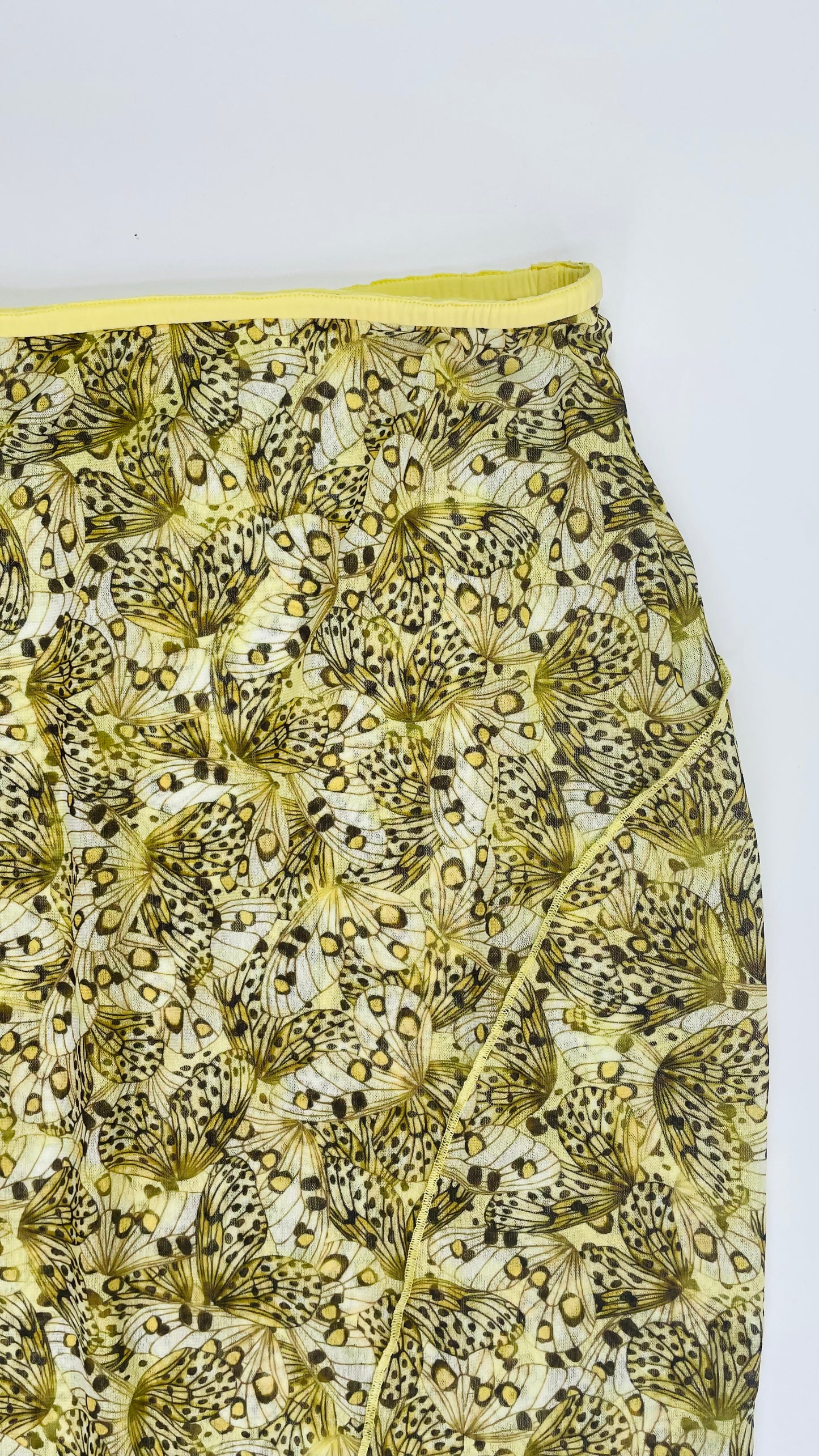 Pre-Loved Camila Coelho yellow sheer mesh butterfly print midi skirt - Size M