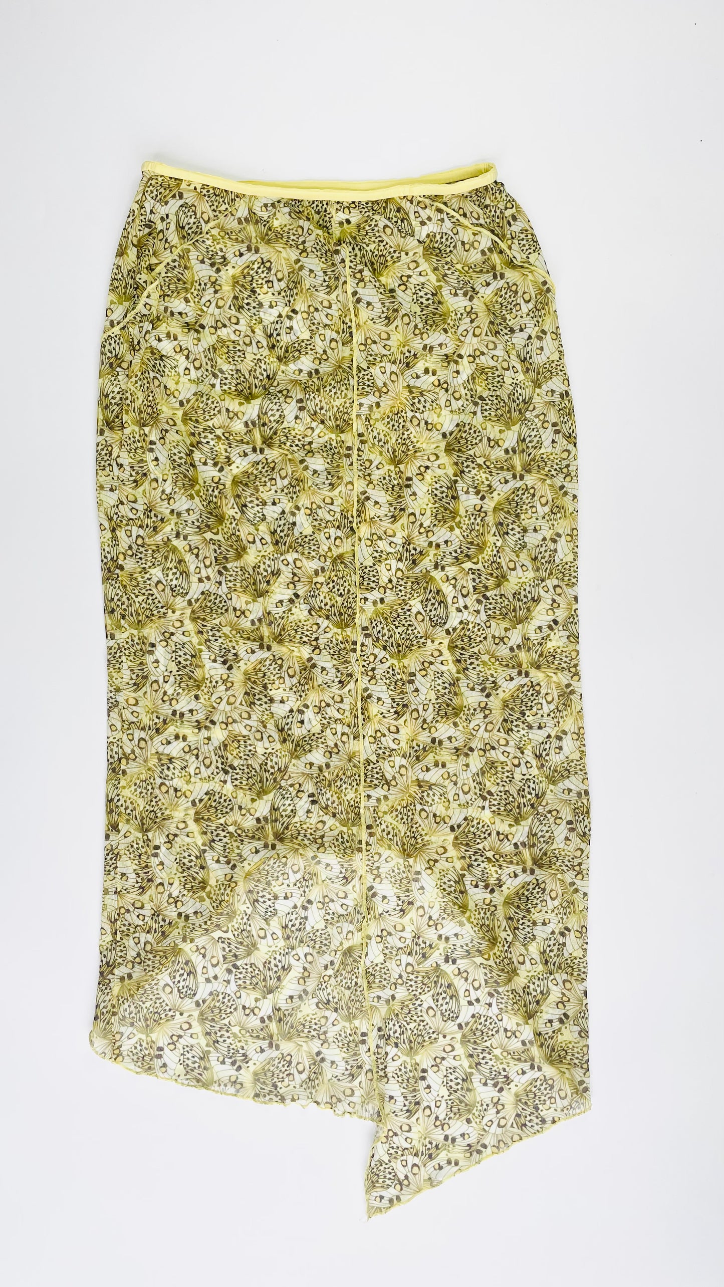 Pre-Loved Camila Coelho yellow sheer mesh butterfly print midi skirt - Size M