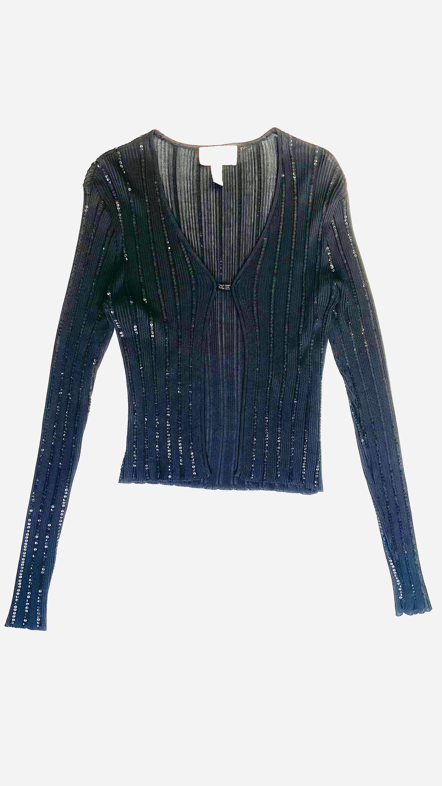 Y2K Cache black sequin striped semi sheer cardigan  - Size L