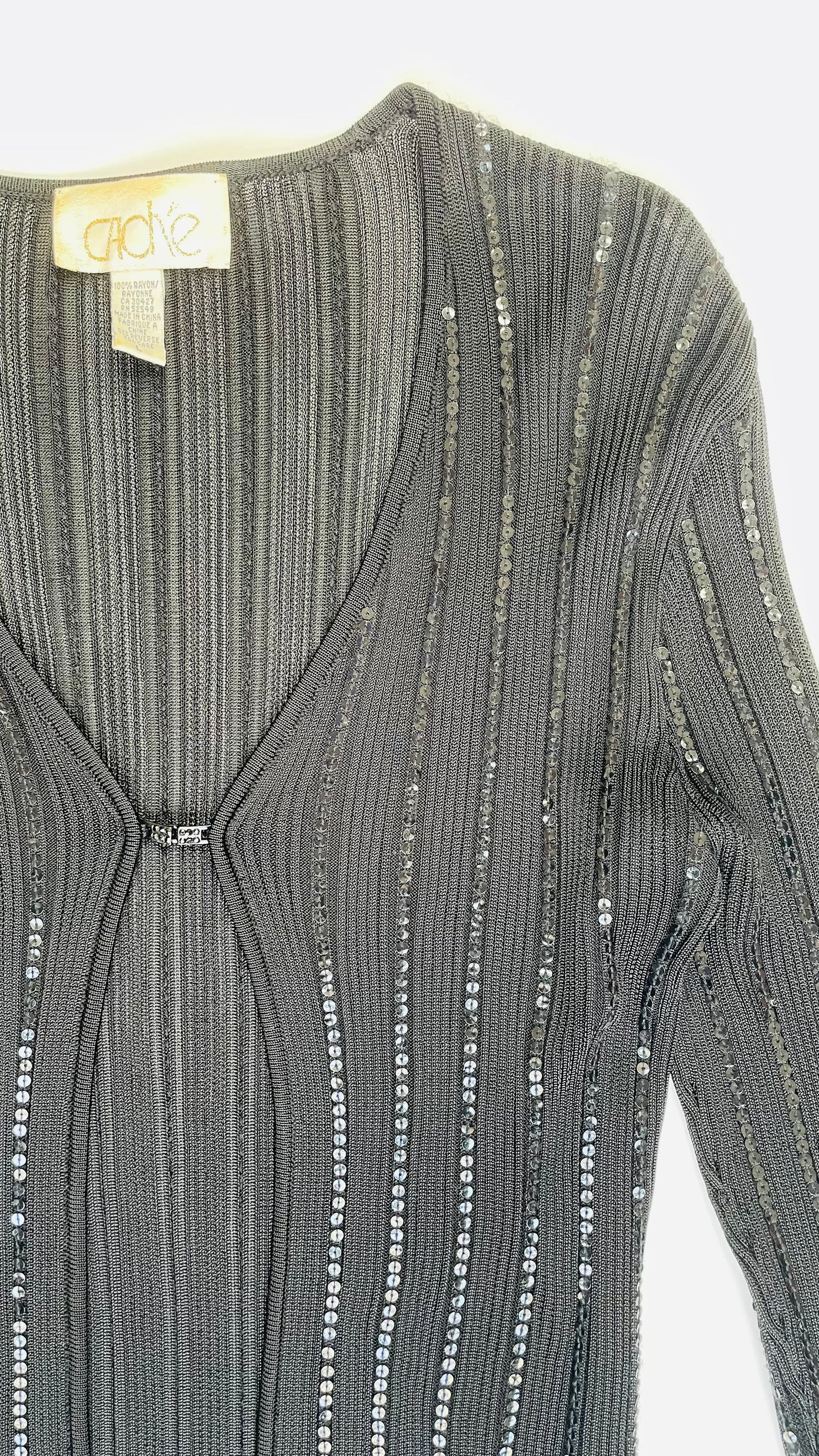 Y2K Cache black sequin striped semi sheer cardigan  - Size L