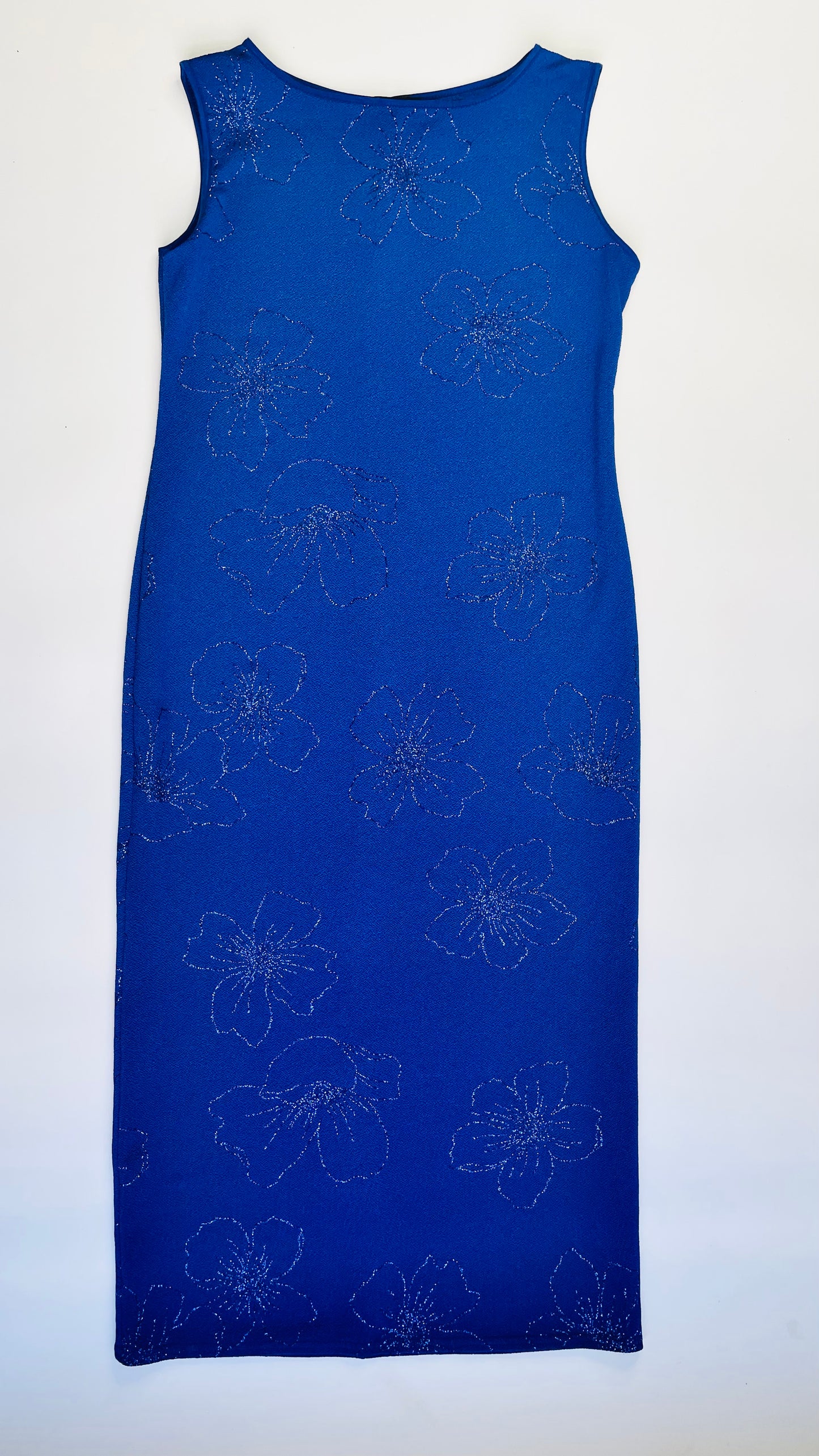 90s Blue glitter floral print knit maxi tank dress - Size L