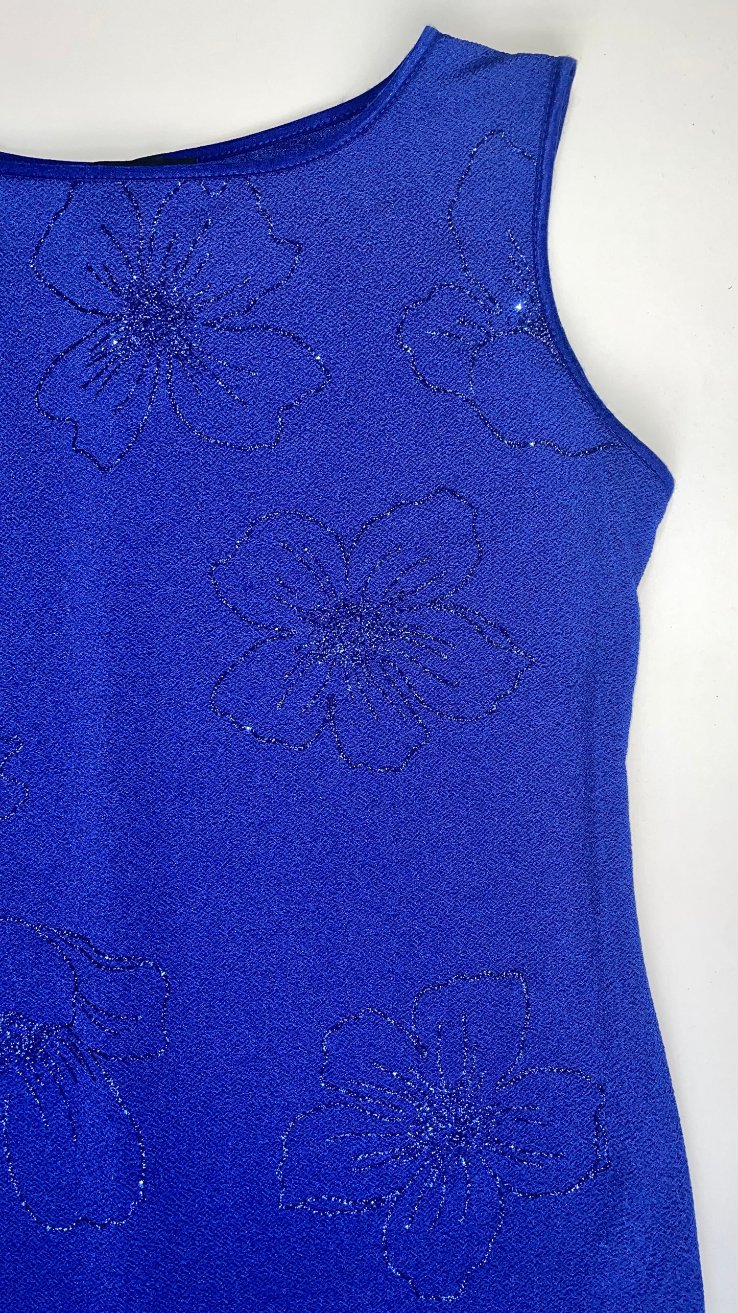 90s Blue glitter floral print knit maxi tank dress - Size L