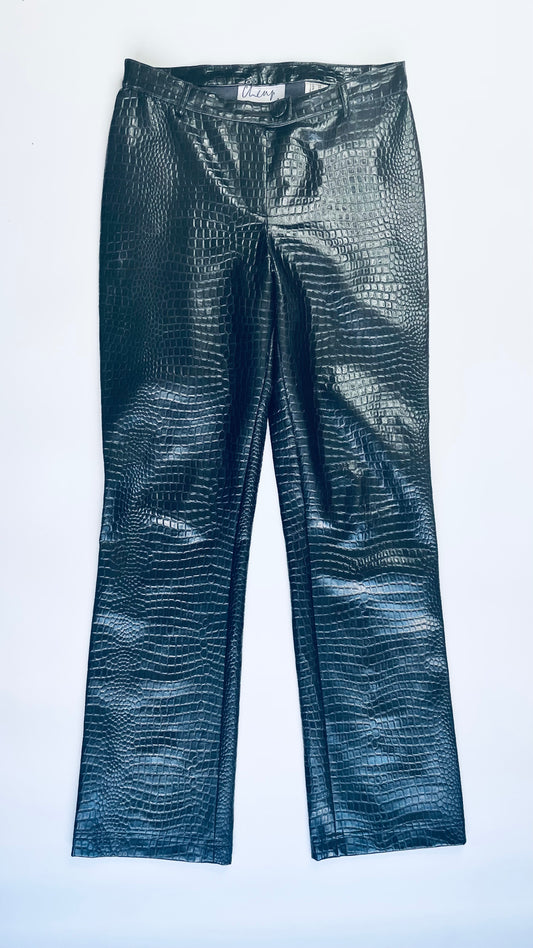 90s Moschino black crocodile embossed faux leather pants - Size 8