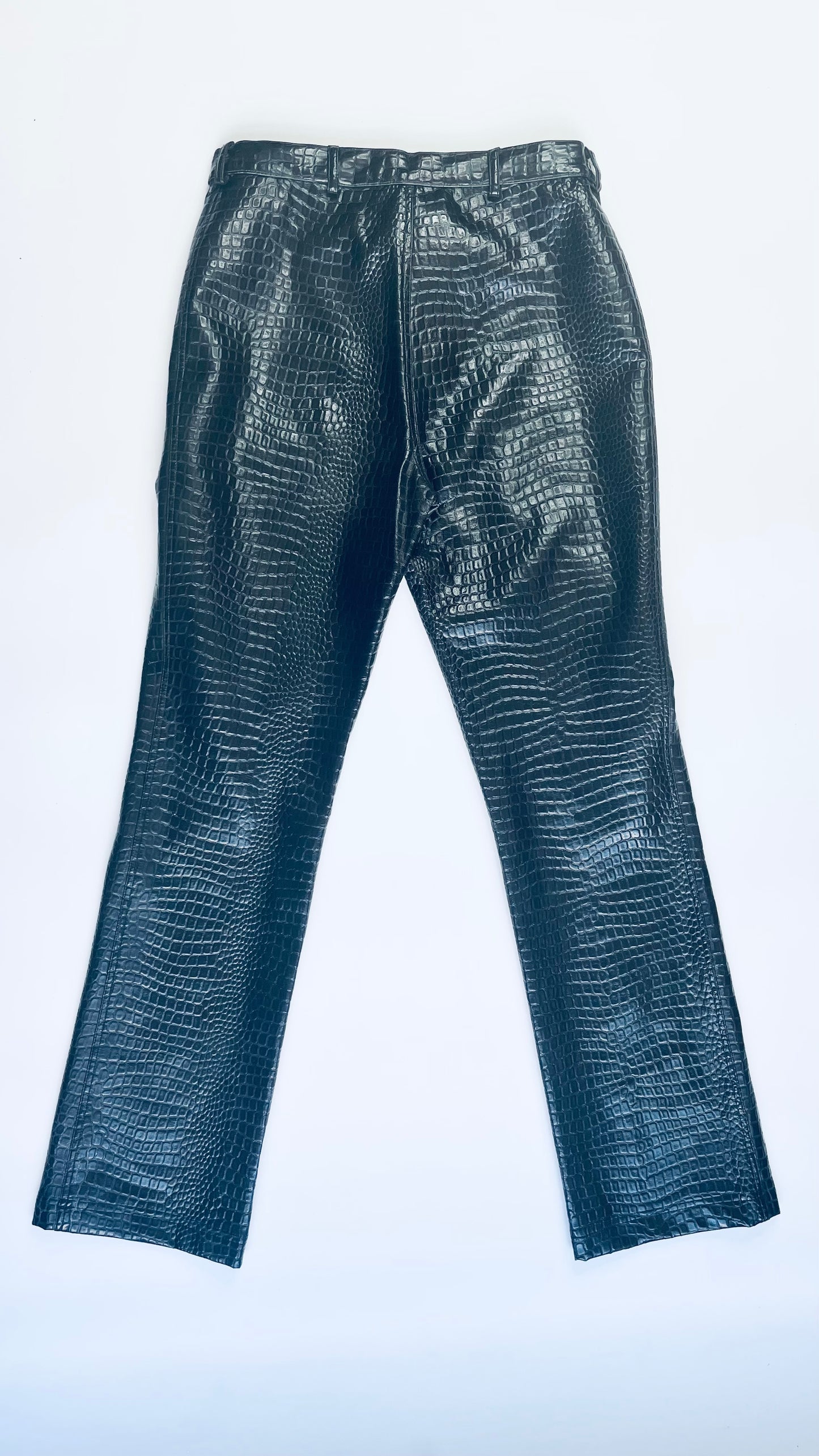 90s Moschino black crocodile embossed faux leather pants - Size 8