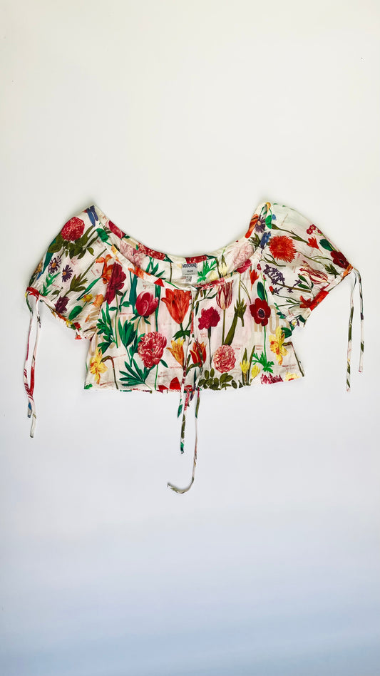 90s Moschino multi colored floral print short sleeve crop top - Size 8