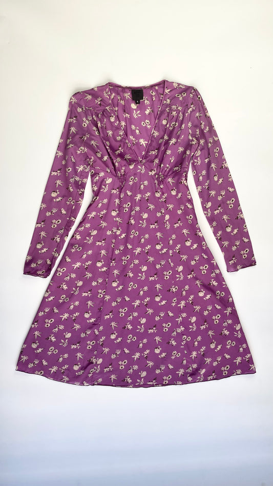 90s Purple Anna Sui floral print silk dress - Size 4