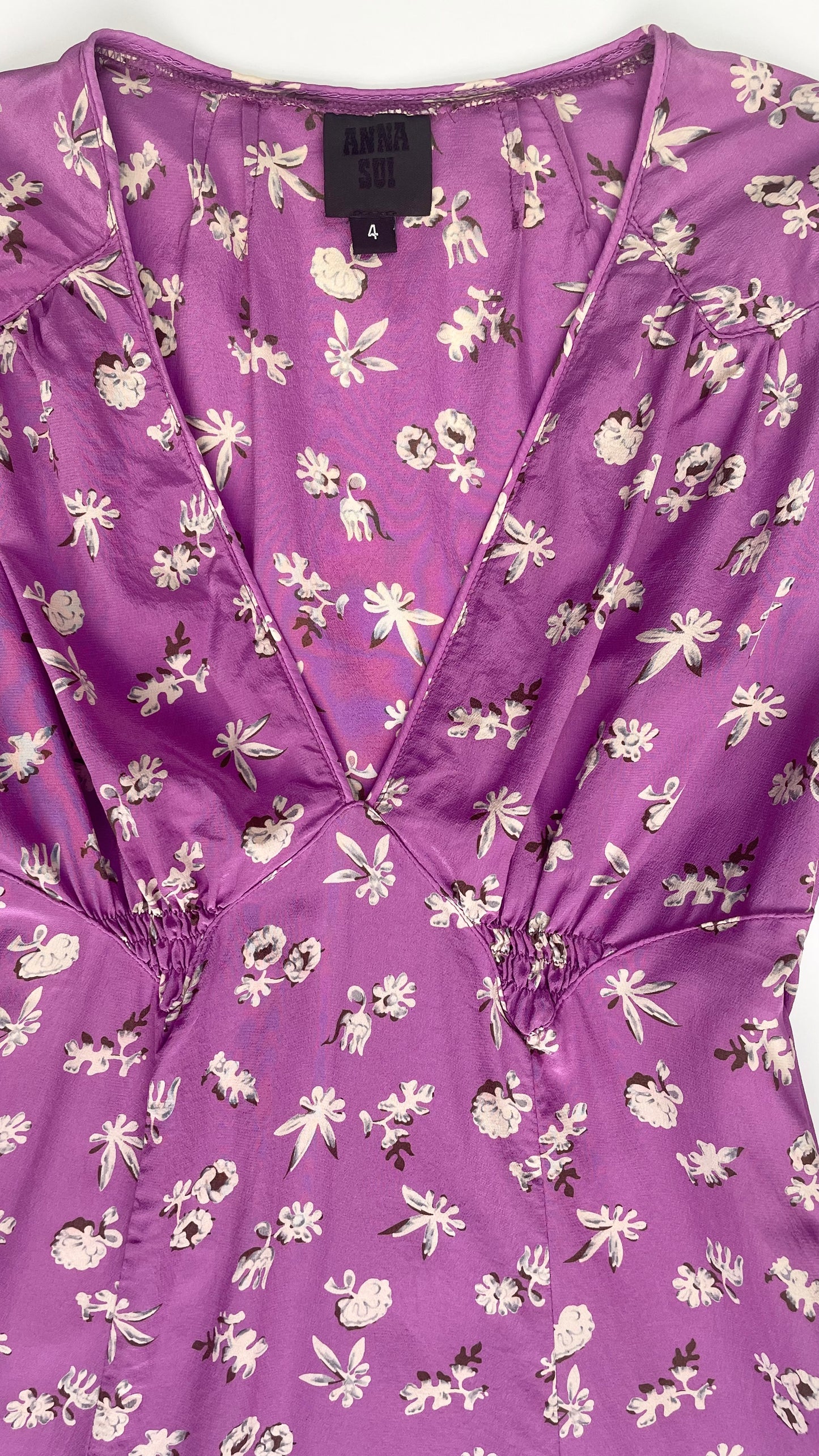 90s Purple Anna Sui floral print silk dress - Size 4