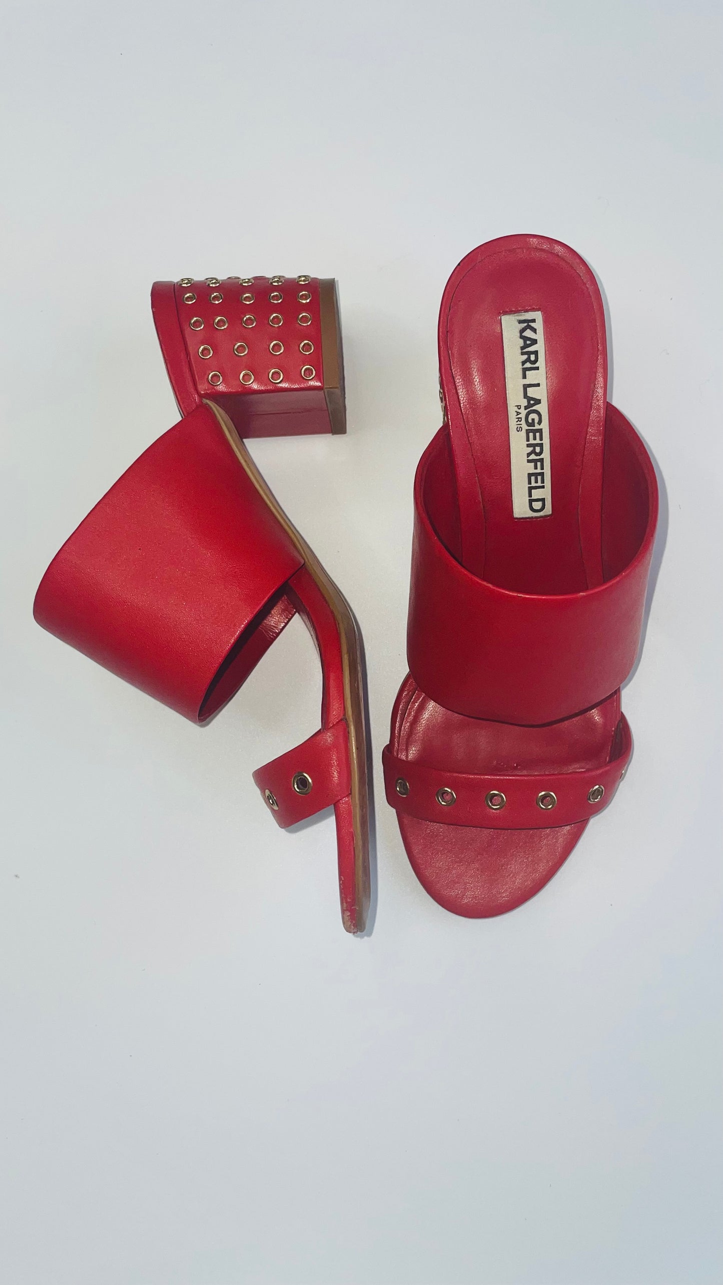 Vintage red 90s Karl Lagerfeld strappy heels - Size 5.5