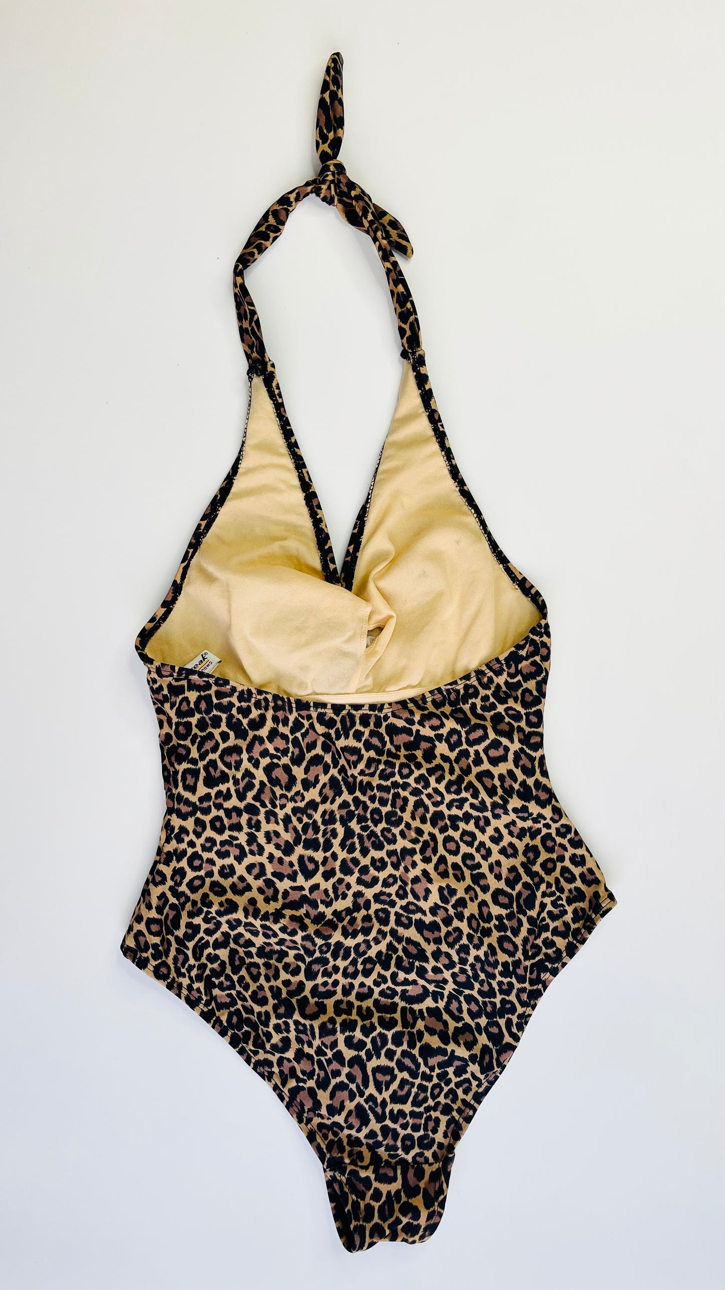 Vintage 90s Newport News brown & black cheetah print halter swimsuit - Size 8