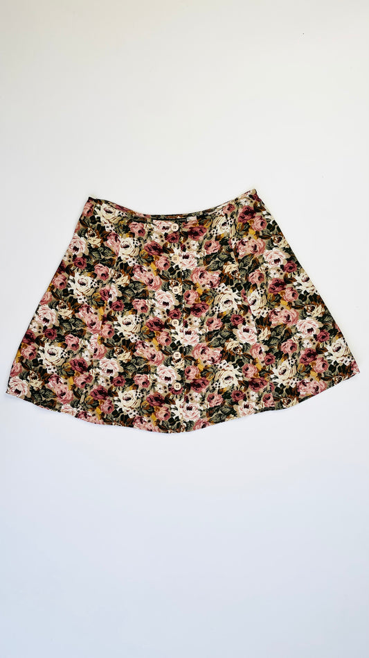 Vintage 90s EXPRESS dusty pink floral print flare mini skirt - Size 5/6