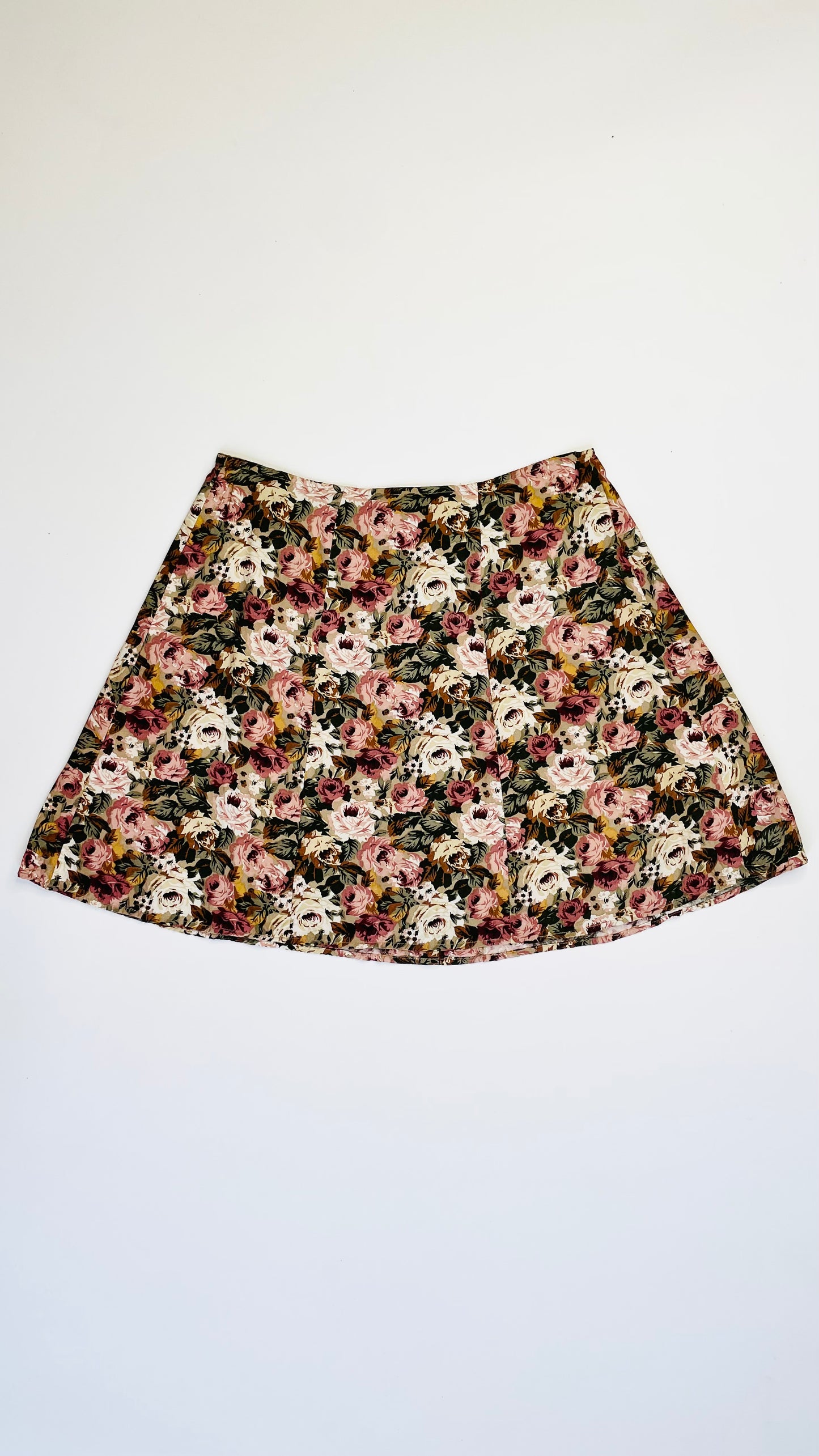 Vintage 90s EXPRESS dusty pink floral print flare mini skirt - Size 5/6