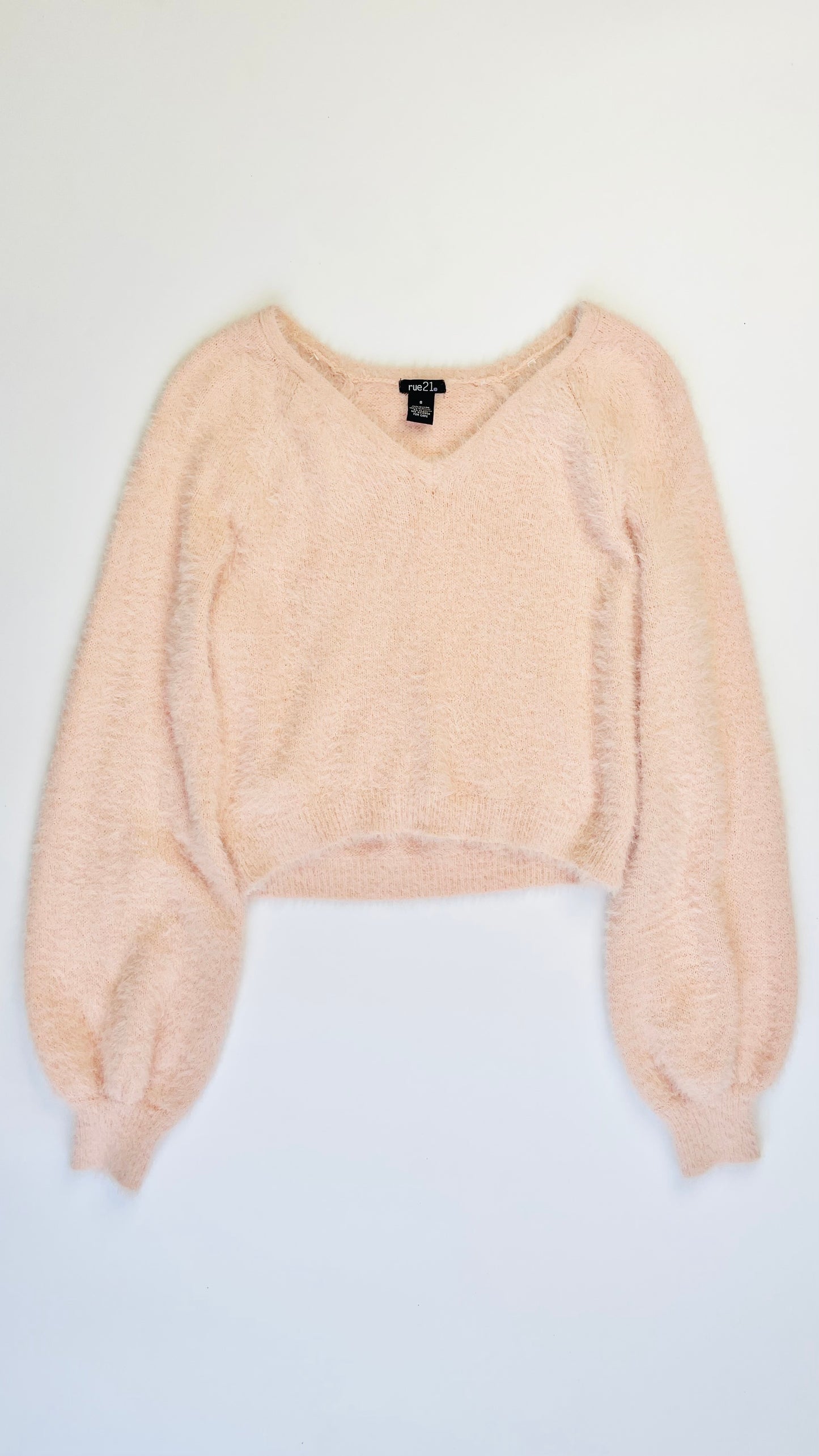 Vintage 90s Rue 21 baby pink fuzzy knit sweater- Size S