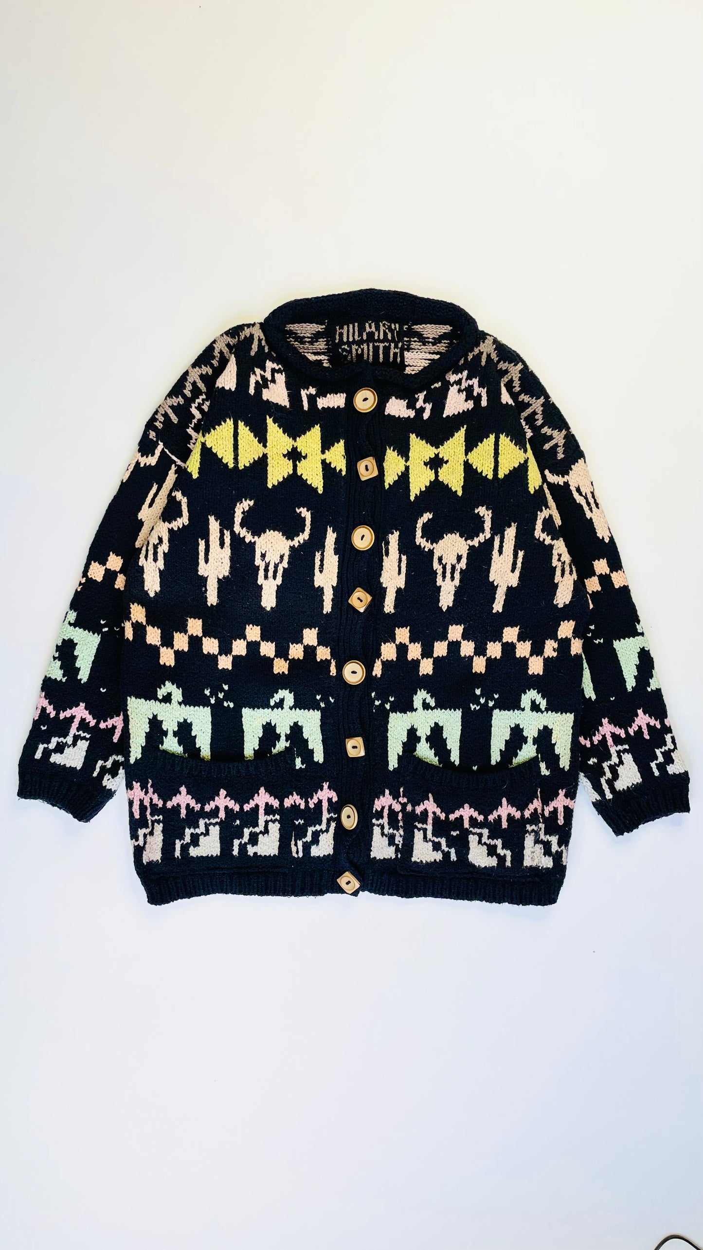 Pre-Loved HILARY SMITH black pastel southwest knit sweater - Size L