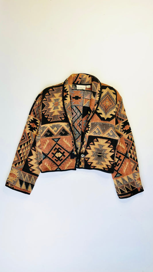 Vintage 90s southwest woven tapestry brown jacket - Size L